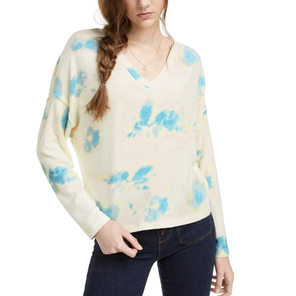 Freshman Juniors' Cozy Tie-Dyed V-Neck Top White Size Large Women A004618 - Picture 2 of 5